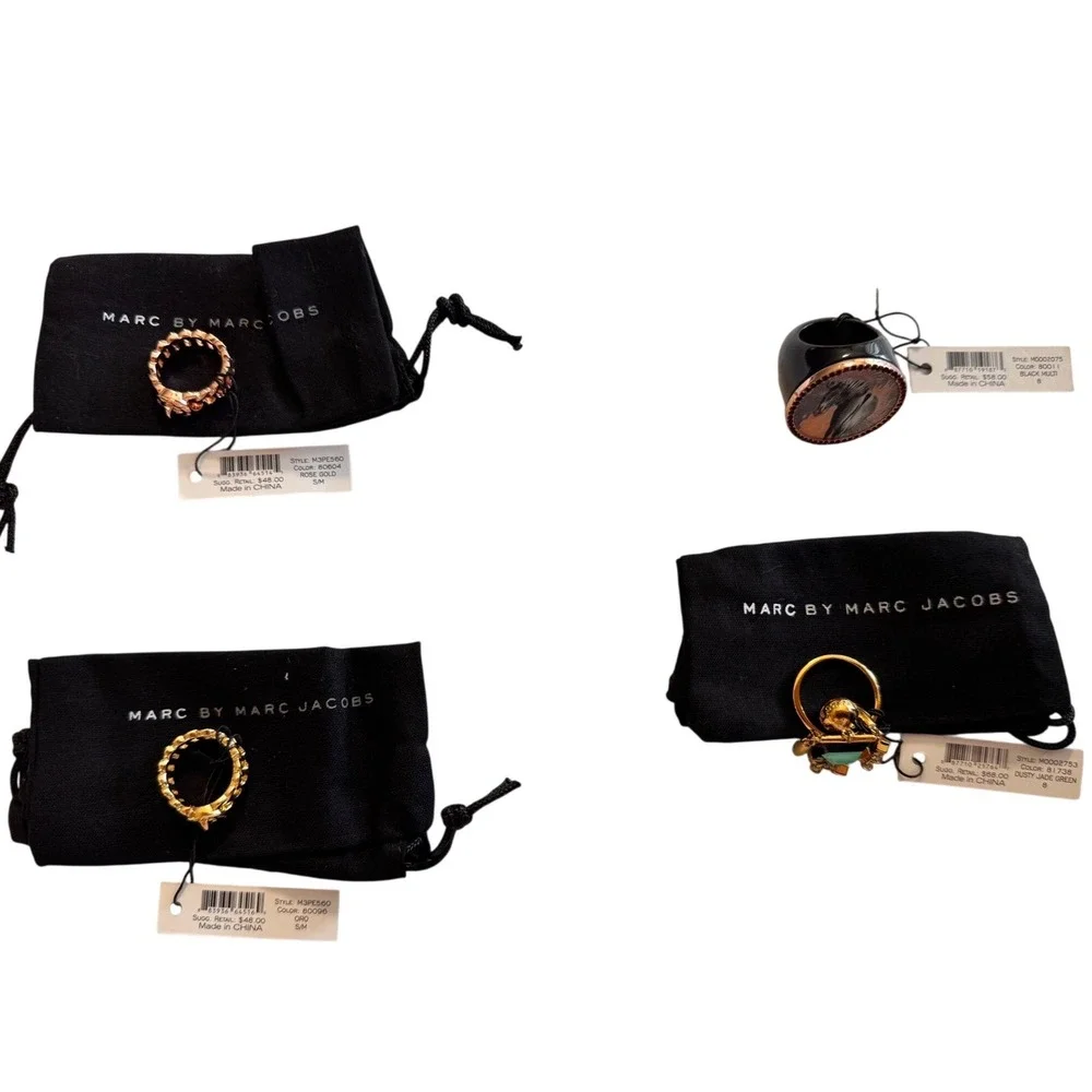 Marc by Marc Jacobs Statement 4 Ring Bundle Robot Zebra Logo Chain New With Tags